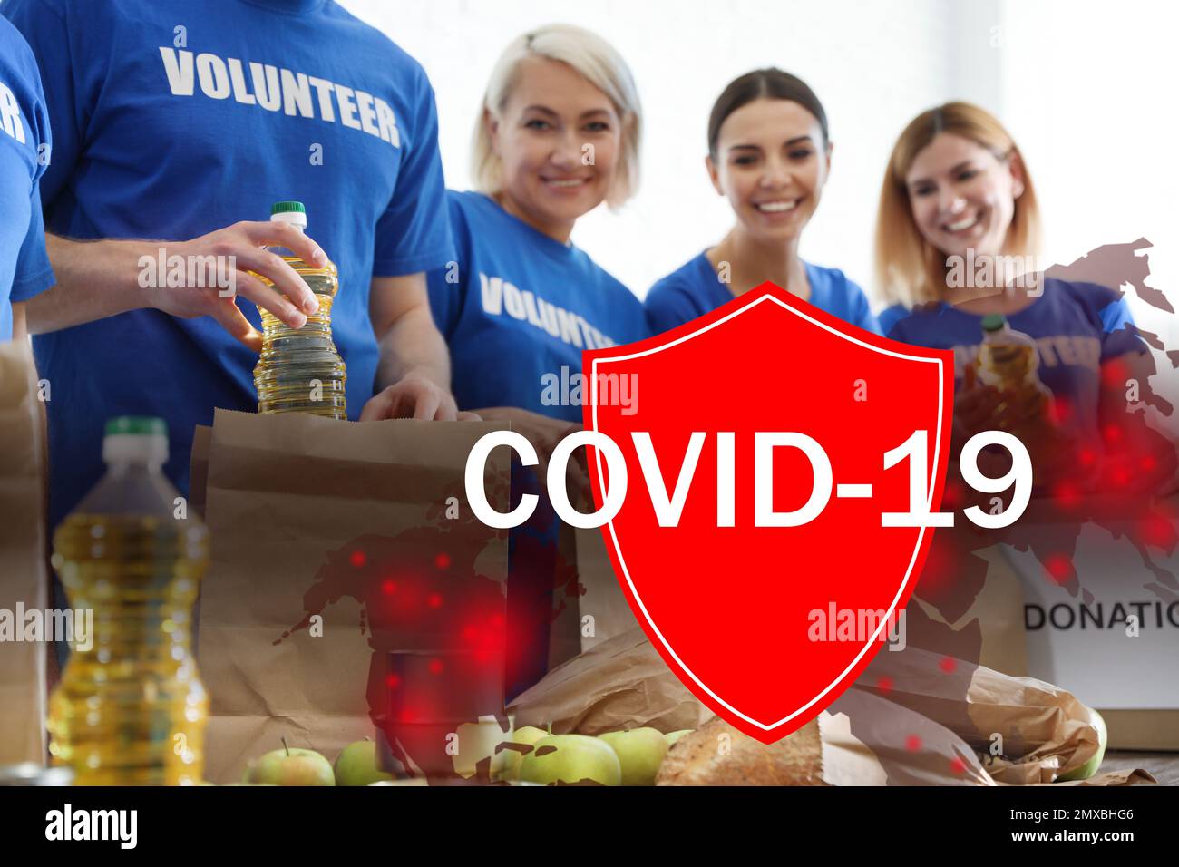 Volunteers uniting to help during COVID-19 outbreak. Group of people ...