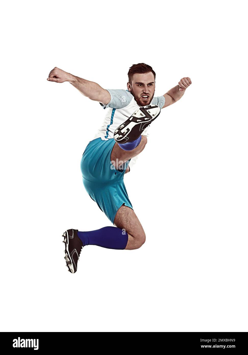 Football Player Action Jumping Head Kick Stock Photo 433505185