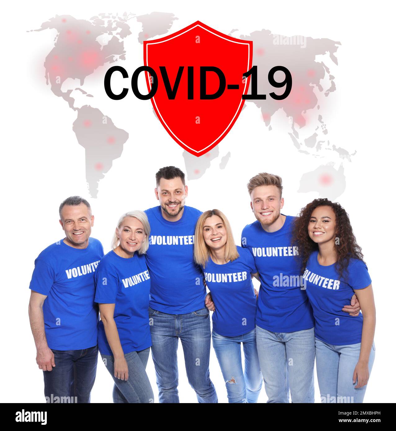 Volunteers uniting to help during COVID-19 outbreak. Group of people on ...