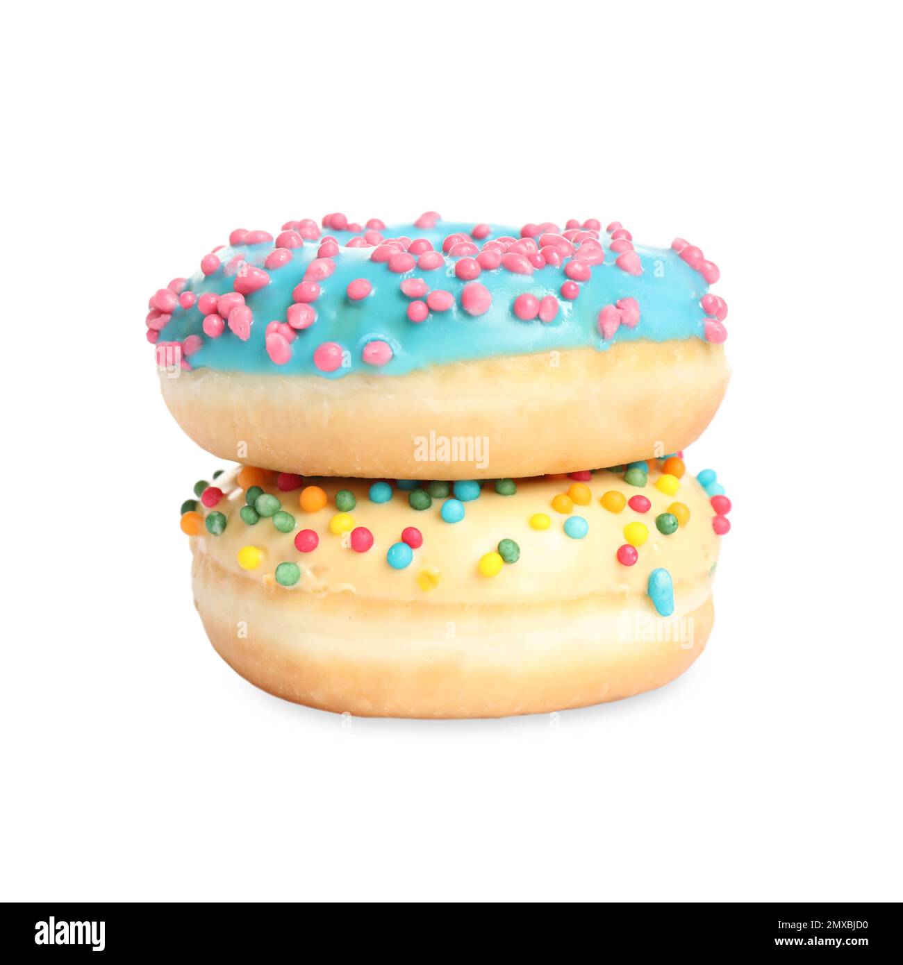 Sweet tasty glazed donuts on white background Stock Photo - Alamy