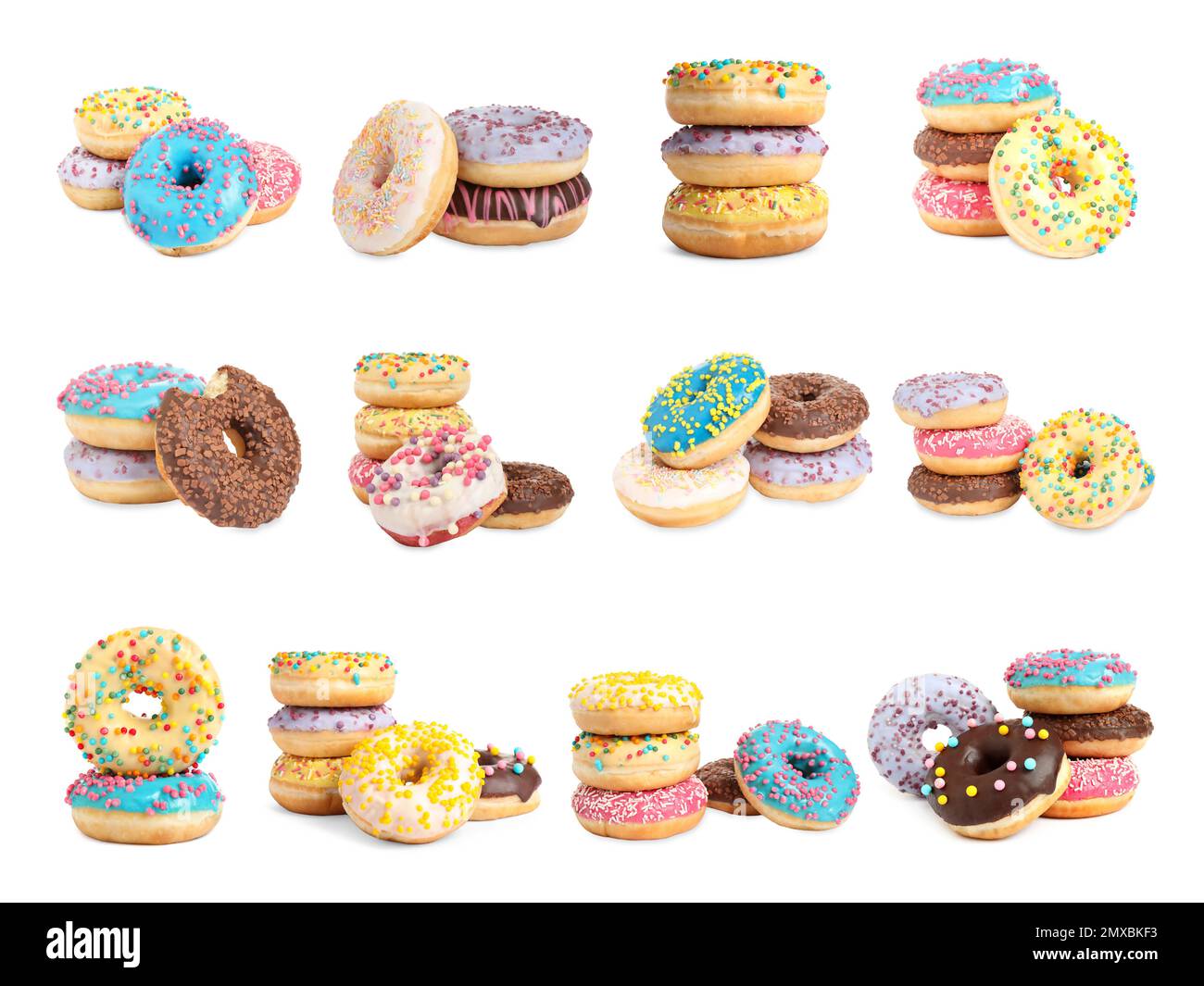Set of different delicious donuts on white background Stock Photo - Alamy