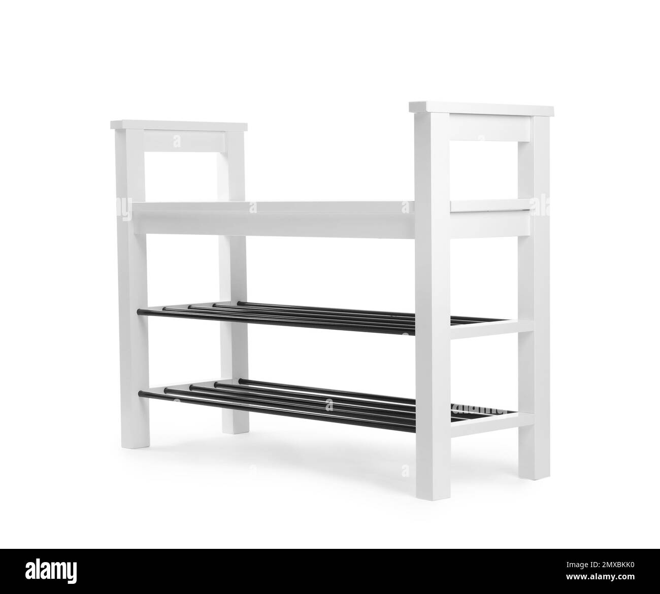 Empty wooden shoe shelf isolated on white Stock Photo Alamy