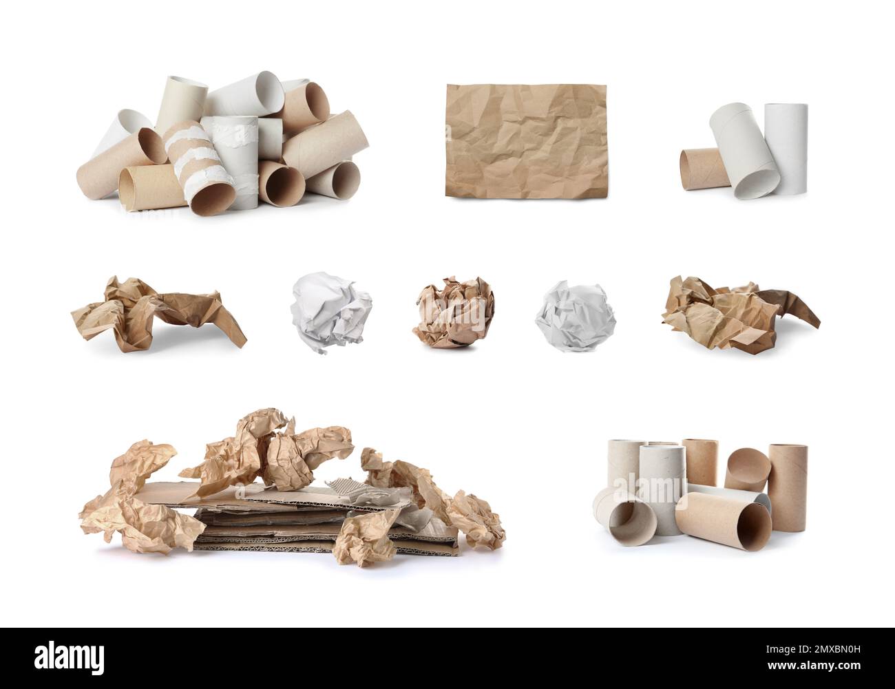 Set of cardboard garbage on white background. Waste management and  recycling Stock Photo - Alamy