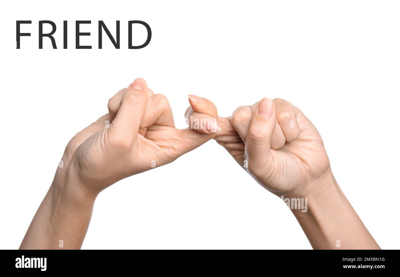Woman Showing Word Friend On White Background Closeup American Sign woman-showing-word-friend-on-white-background-closeup-american-sign