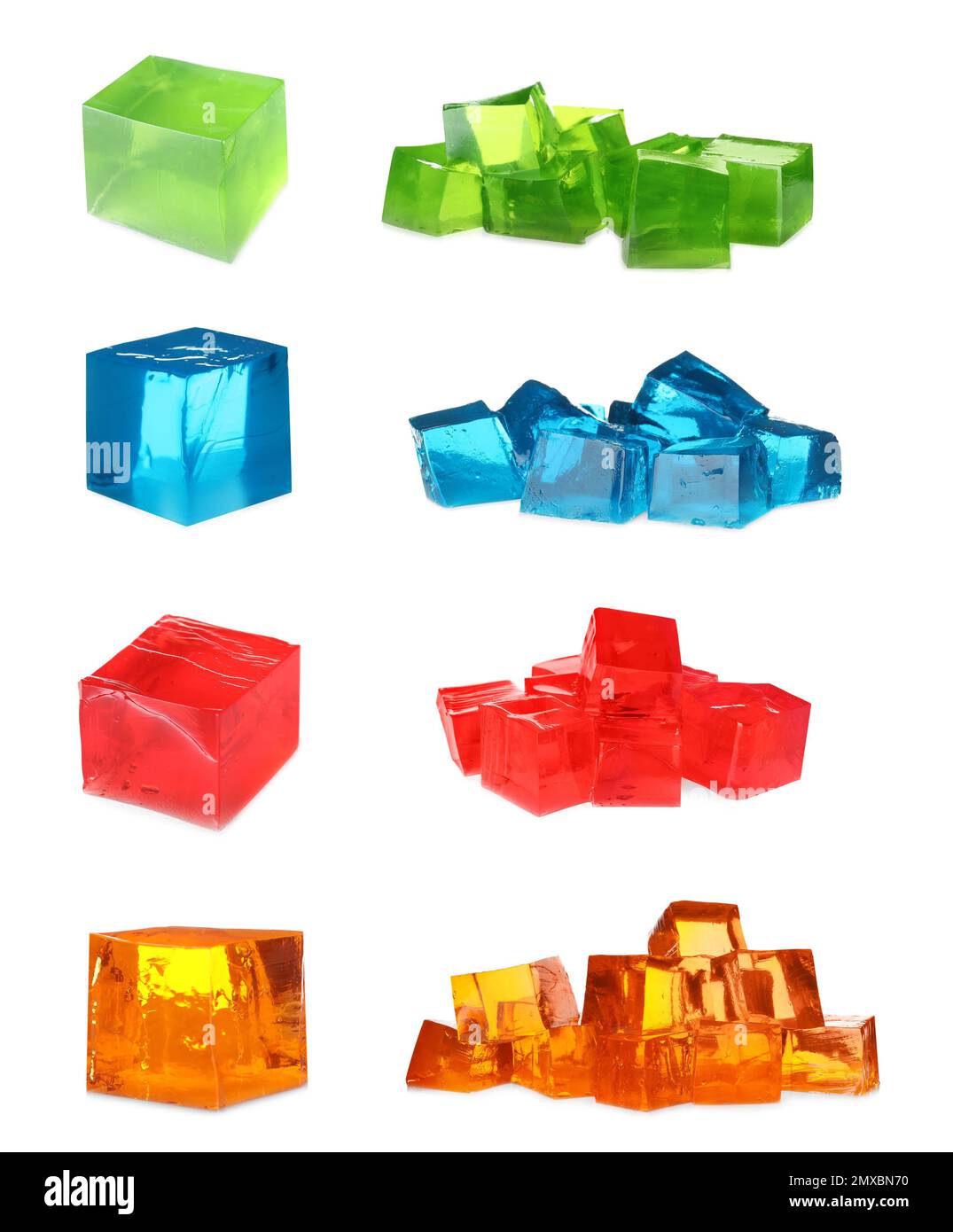 Set of different delicious jelly cubes on white background Stock Photo Alamy