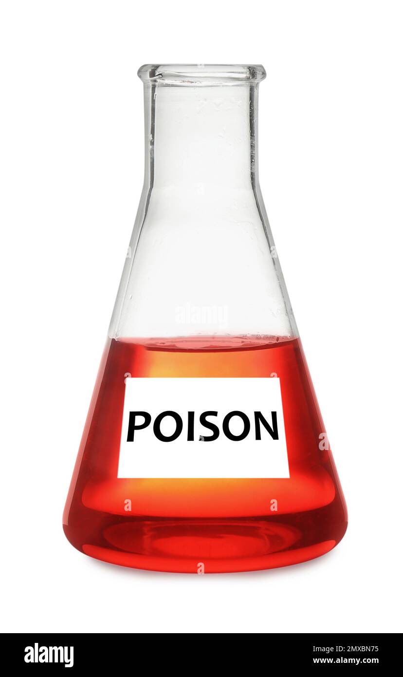 Conical flask with poison on white background Stock Photo Alamy