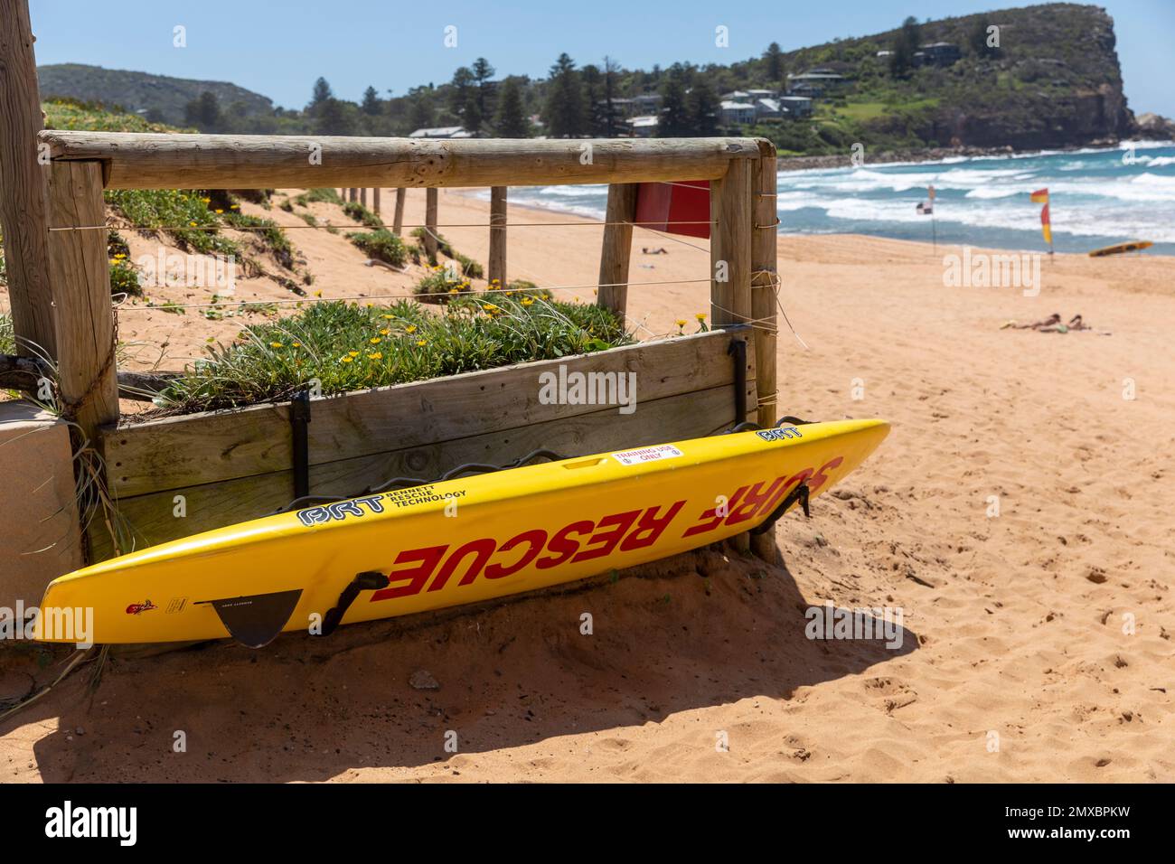 Surf rescue surfboard on Avalon Beach, Sydney northern beaches,NSW