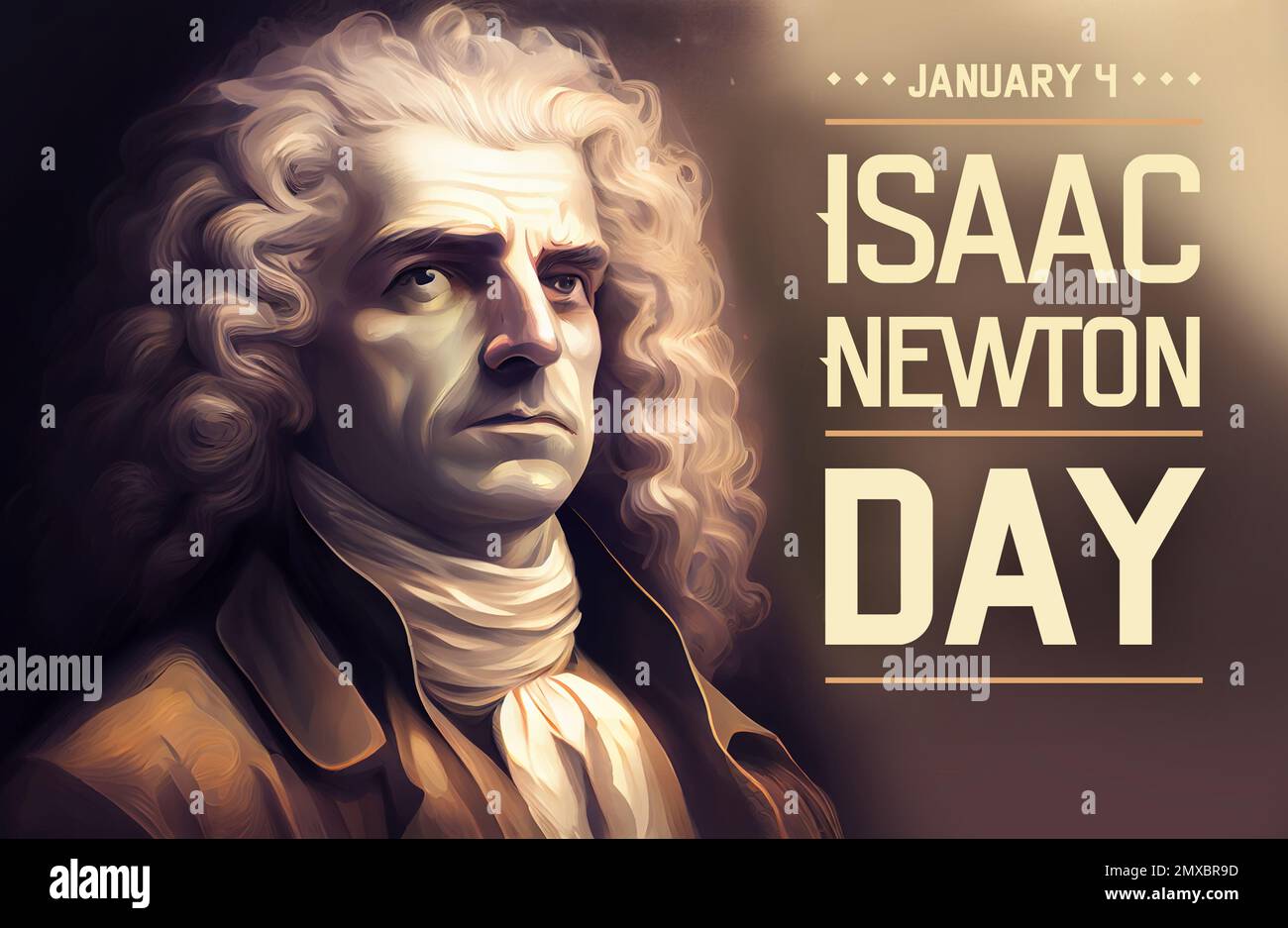 Isaac Newton's Day on January 4. Poster with Isaac Newton. Aigenerated