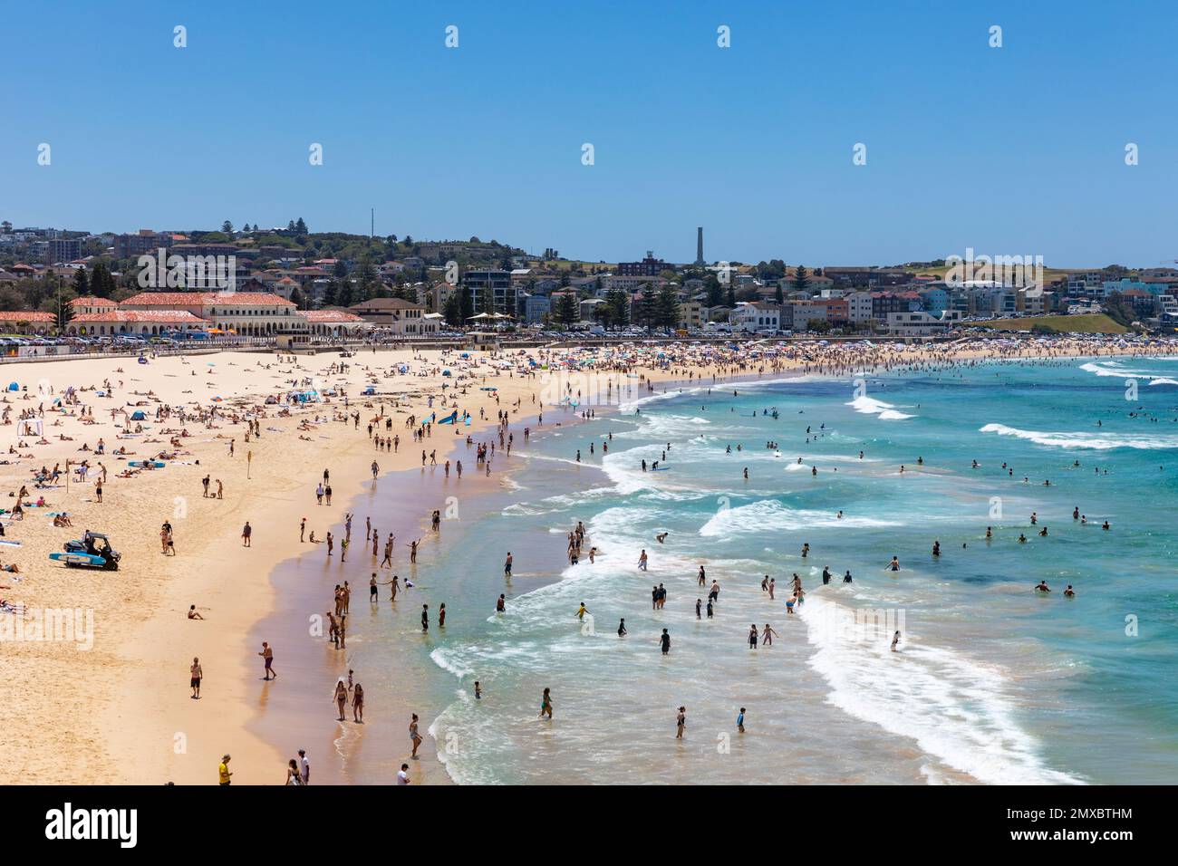 Bondi beach Sydney Australia, crowded bondi beach in summer 2023