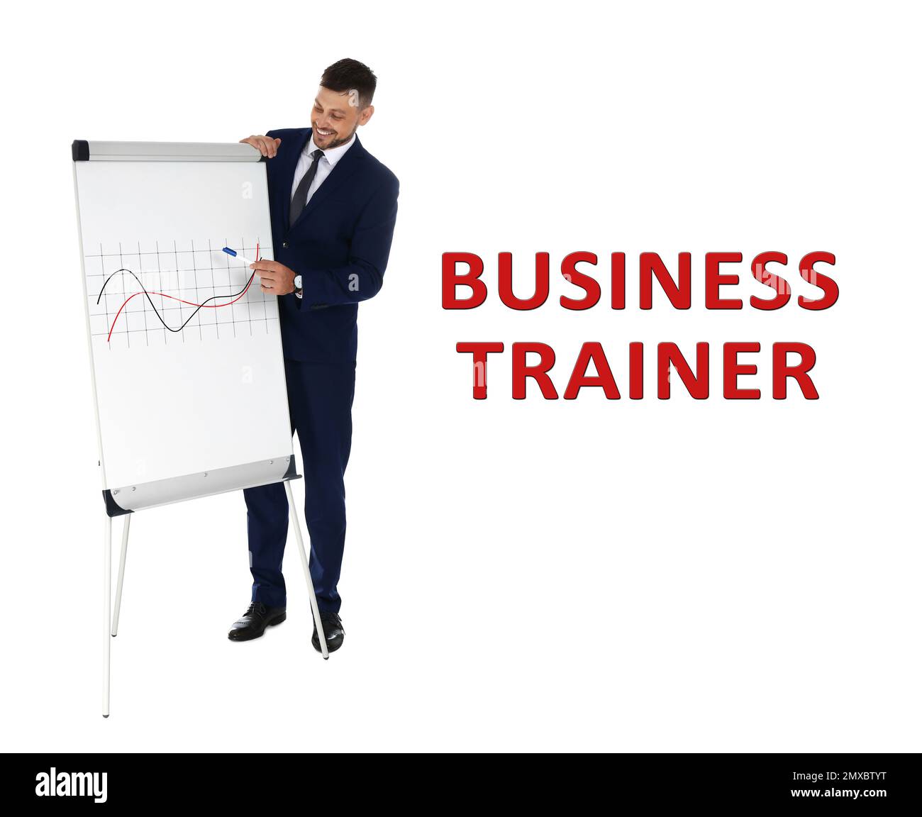 Professional business trainer giving presentation on white background Stock Photo
