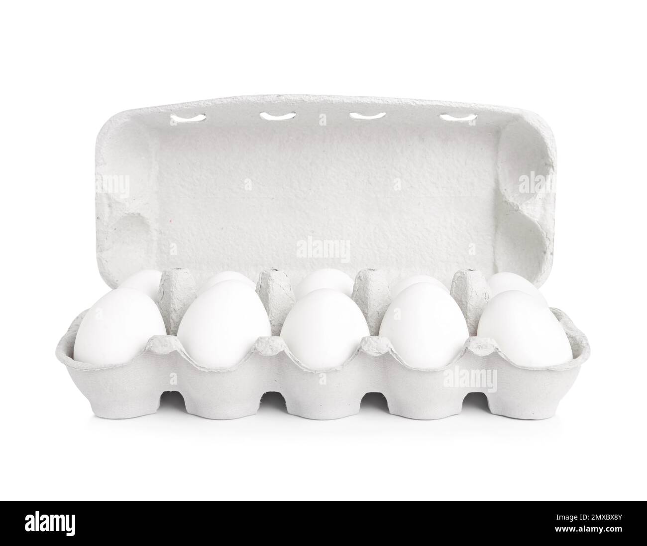 Chicken eggs in cardboard box isolated on white Stock Photo - Alamy