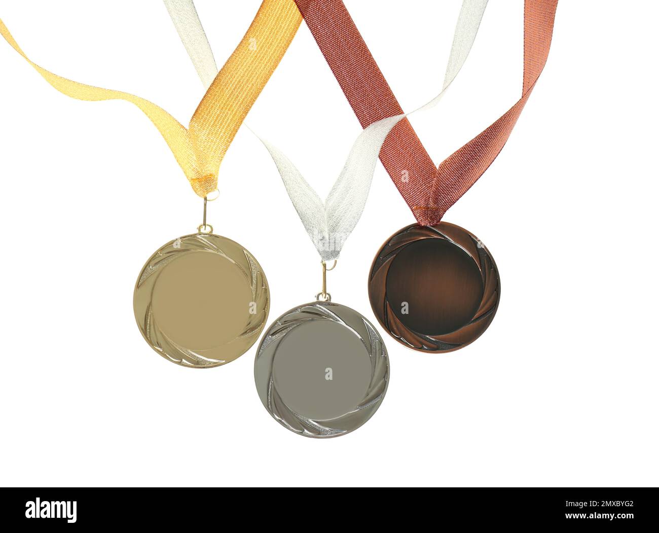 Gold, silver and bronze medals isolated on white. Space for design ...