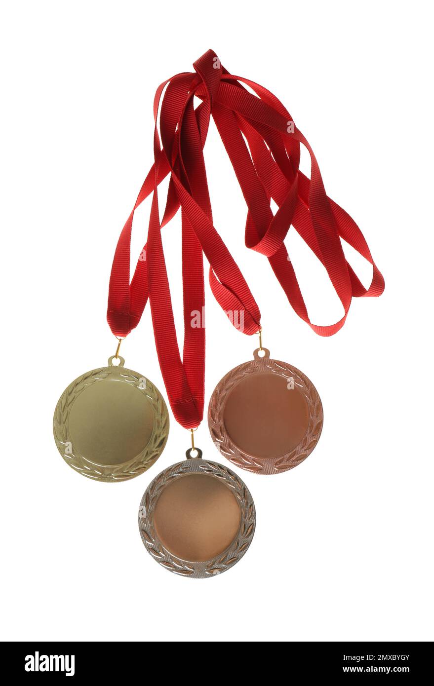 Gold, silver and bronze medals isolated on white. Space for design ...