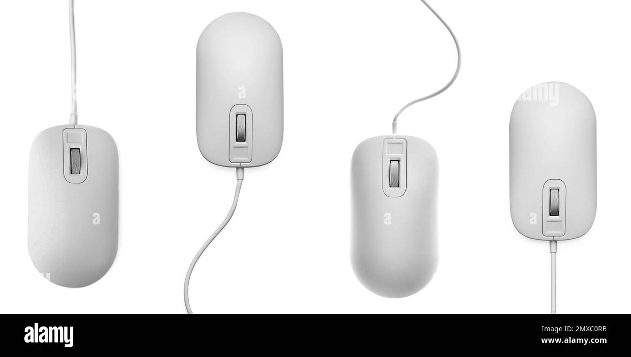Modern computer mouse collection on white background, top view Stock Photo Alamy