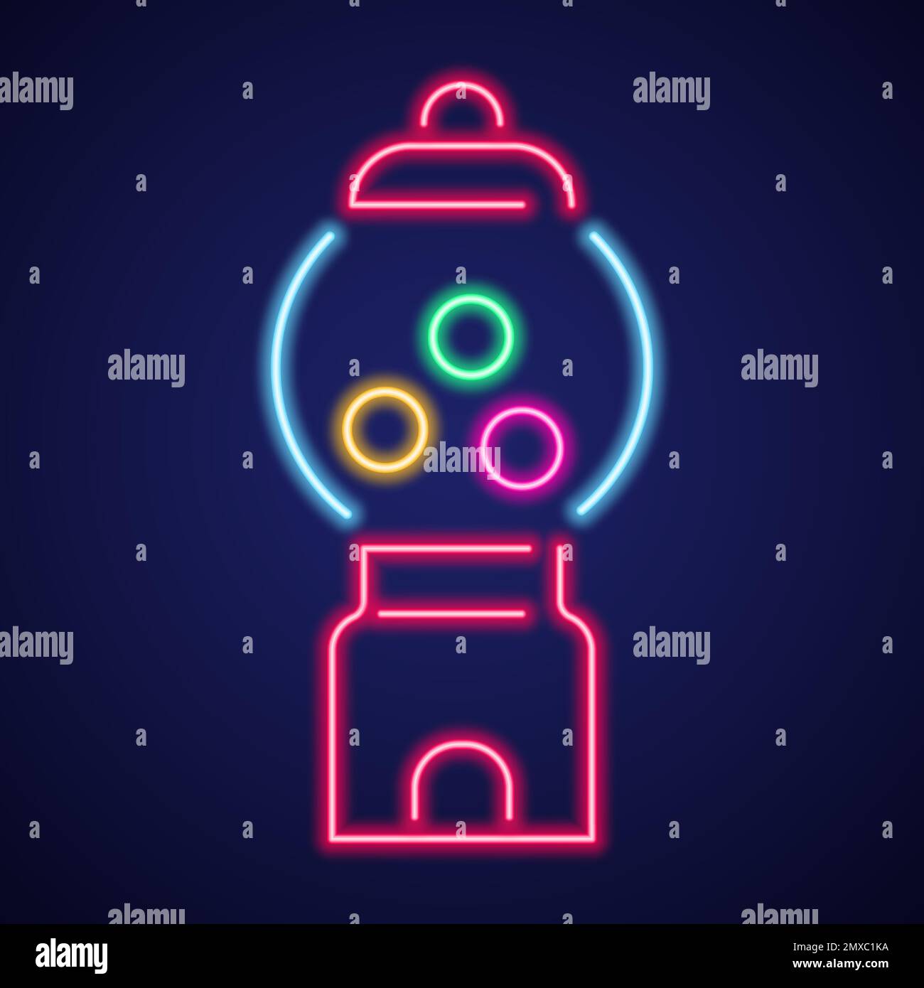 Gumball machine neon icon. Retro vending dispenser for candies and