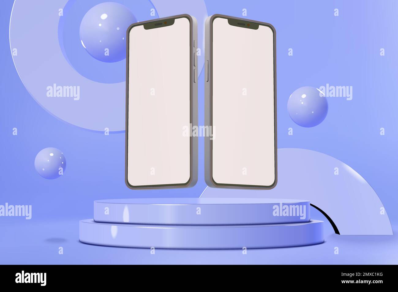 Vector podium presentation scene with smartphone mockups Stock Vector