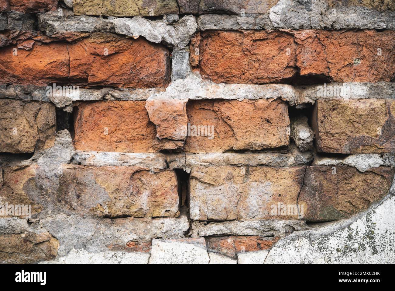 texture of old cracked and destroyed red brick wall Stock Photo - Alamy