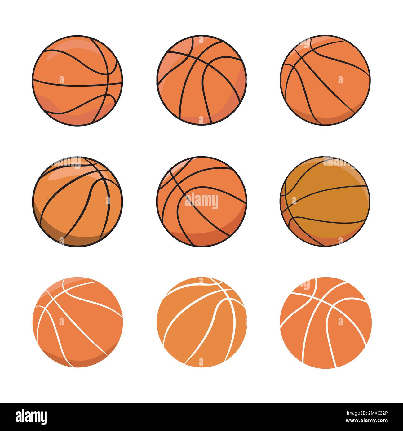 Basketballs illustration, Basketballs collection.Basketball sports icon. Stock Vector