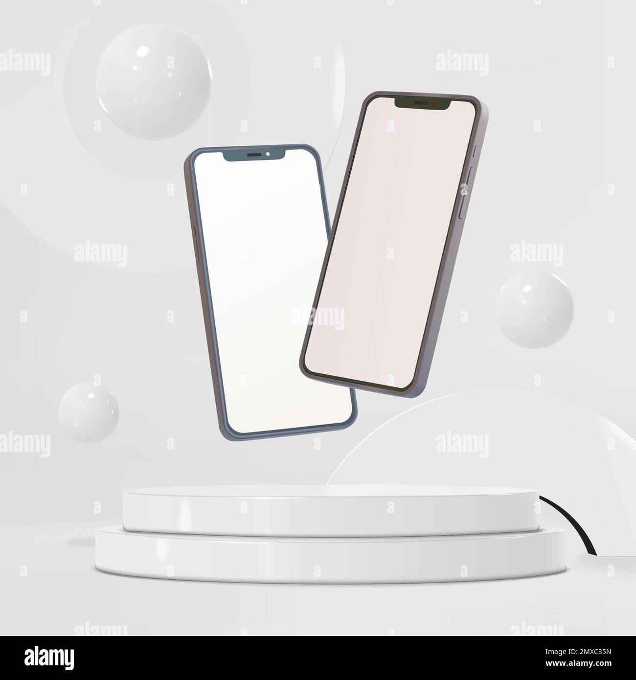 Vector podium display scene with smartphone mockups Stock Vector