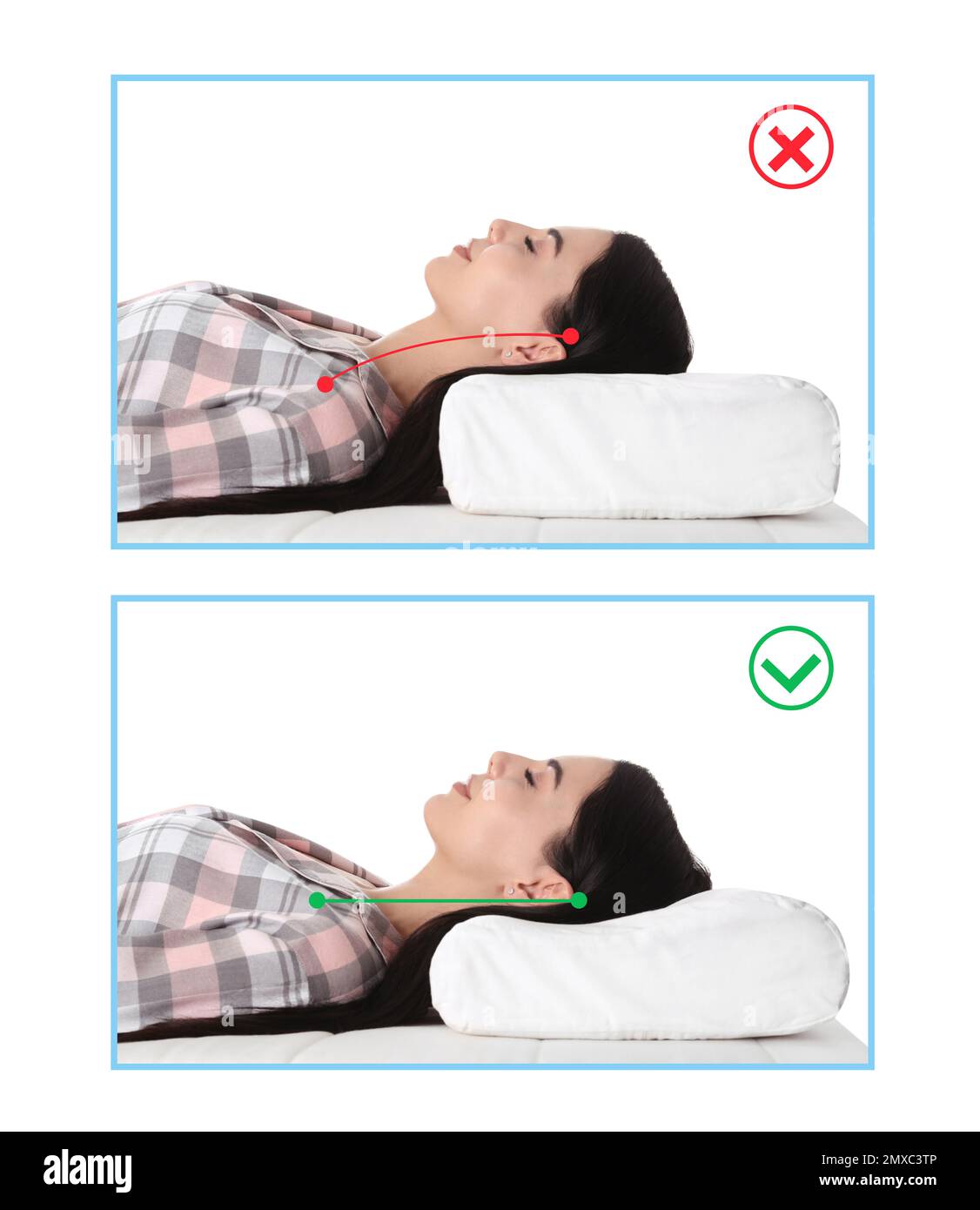 Wrong and correct sleeping posture. Choose right pillow and mattress