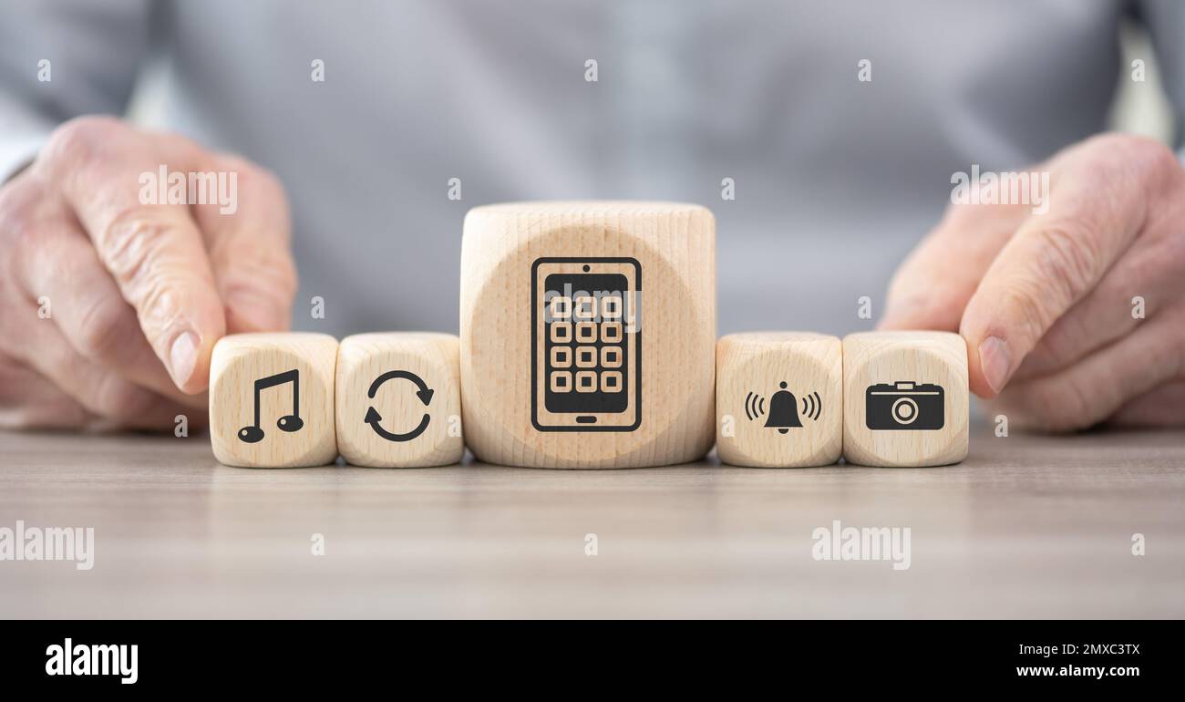 Wooden blocks with symbol of apps concept Stock Photo Alamy