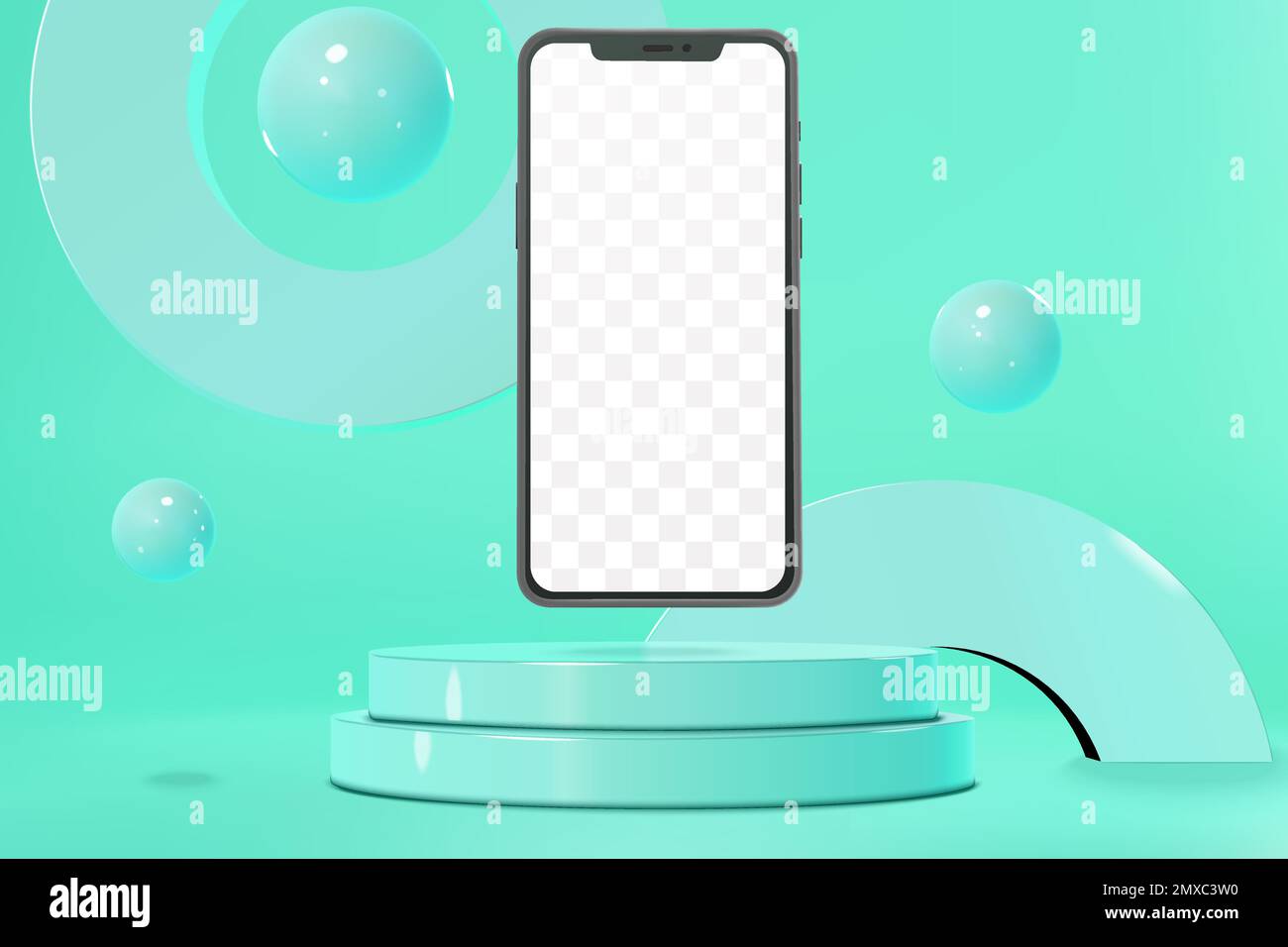 Vector podium presentation scene with smartphone mockup Stock Vector
