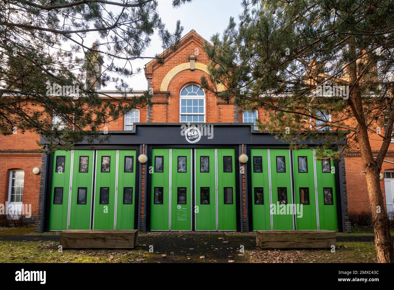Bordon Eco-Station, a multi-use exhibition space in the former army fire station in the Hampshire eco town, England, UK Stock Photo