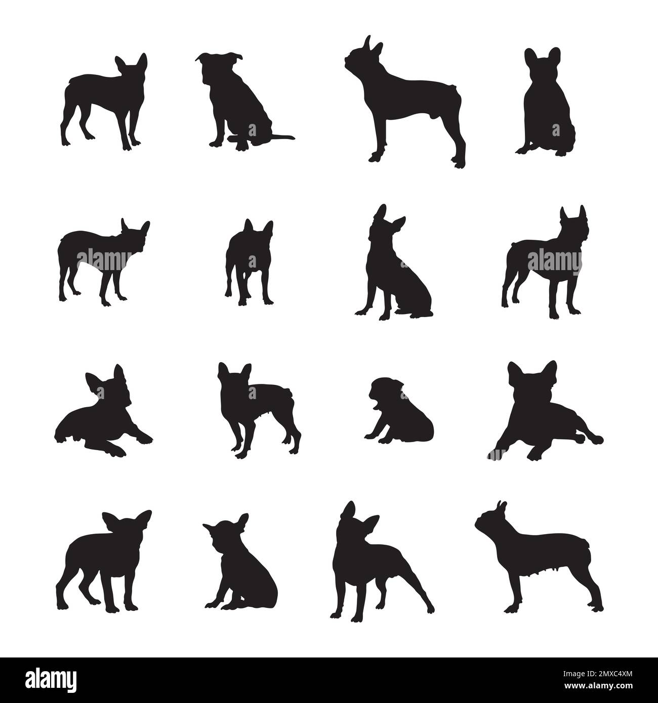 Boston terrier dog silhouettes, Dog silhouette collection Stock Vector