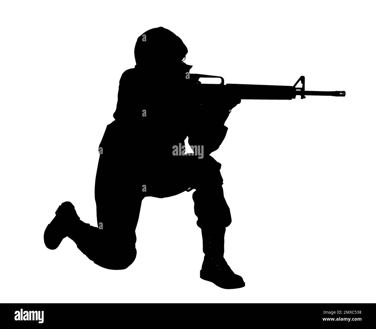 Silhouette of soldier with assault rifle on white background. Military ...