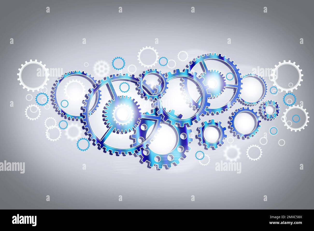 Illustration of gear mechanism on grey background Stock Photo - Alamy