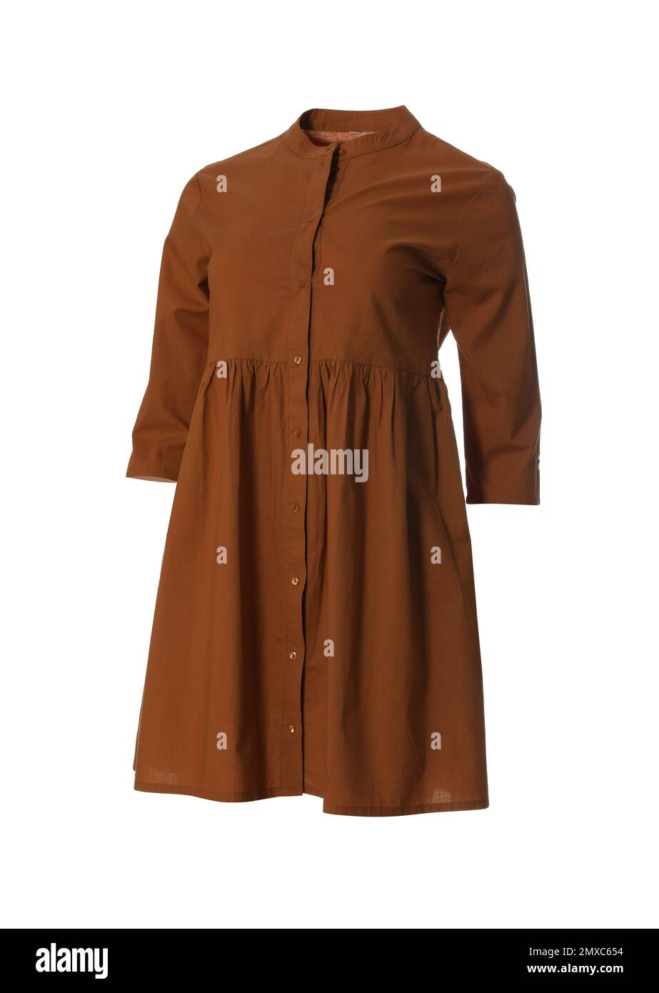 Stylish short brown dress on white background Stock Photo Alamy