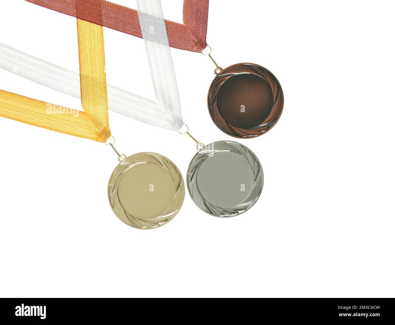 Gold, silver and bronze medals isolated on white. Space for design ...