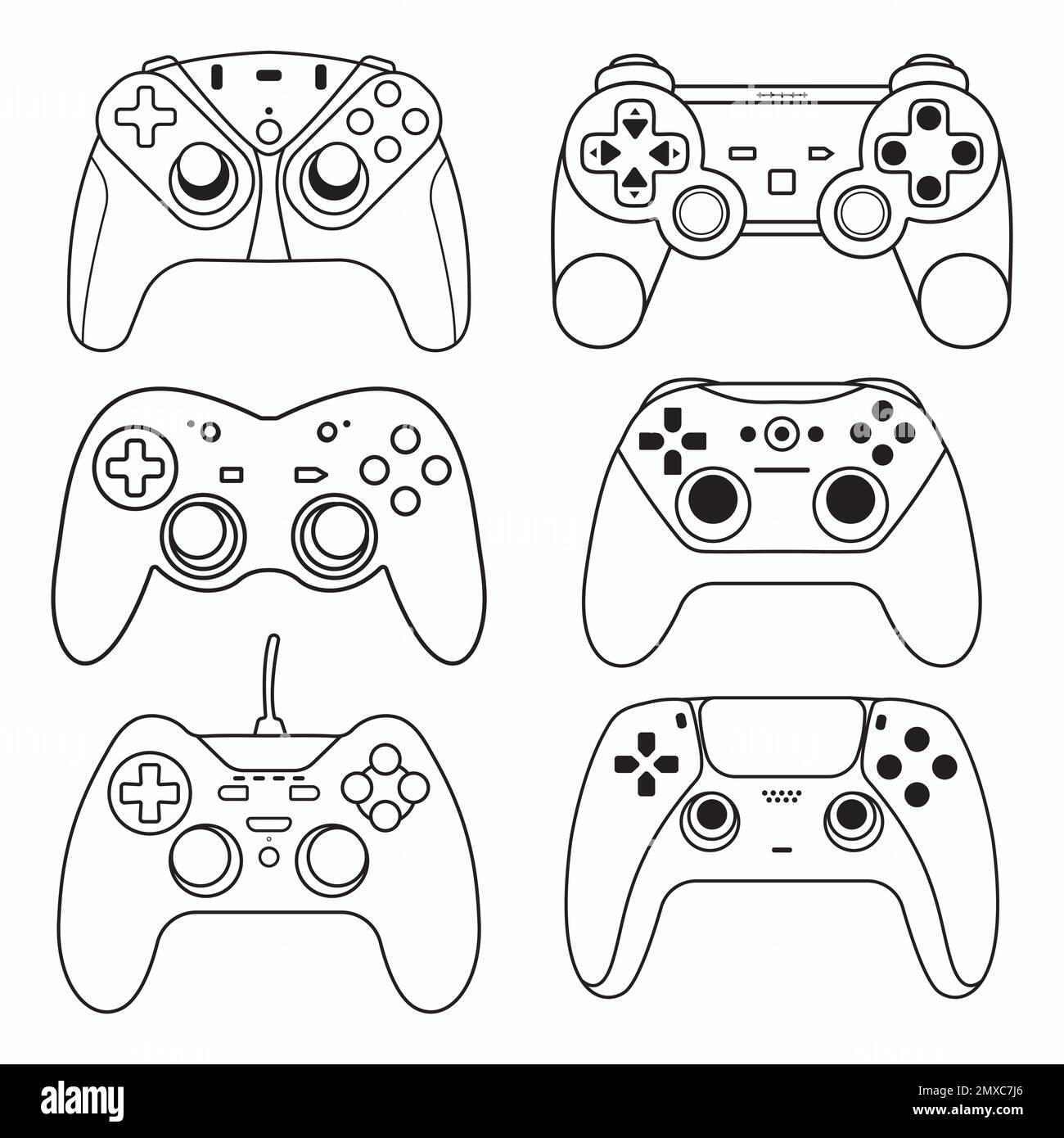 Game controller outline, Game console collection. Stock Vector