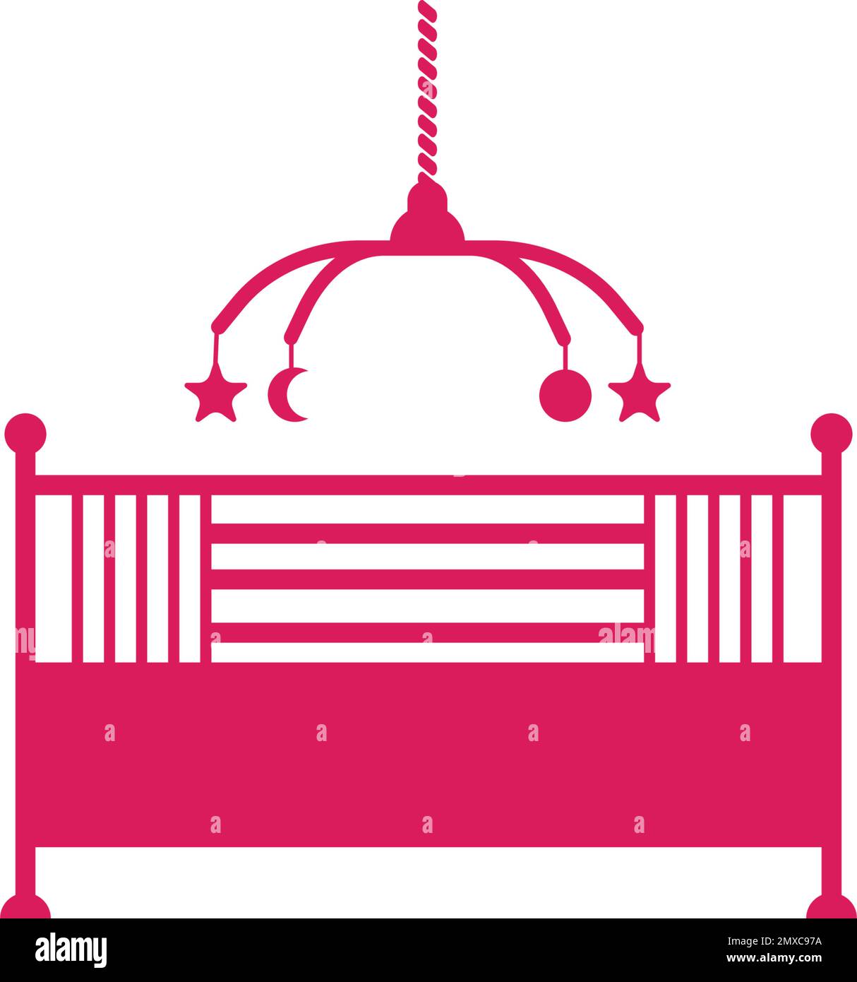 Baby crib or infant bed with hanging toys flat vector icon for apps and websites Stock Vector