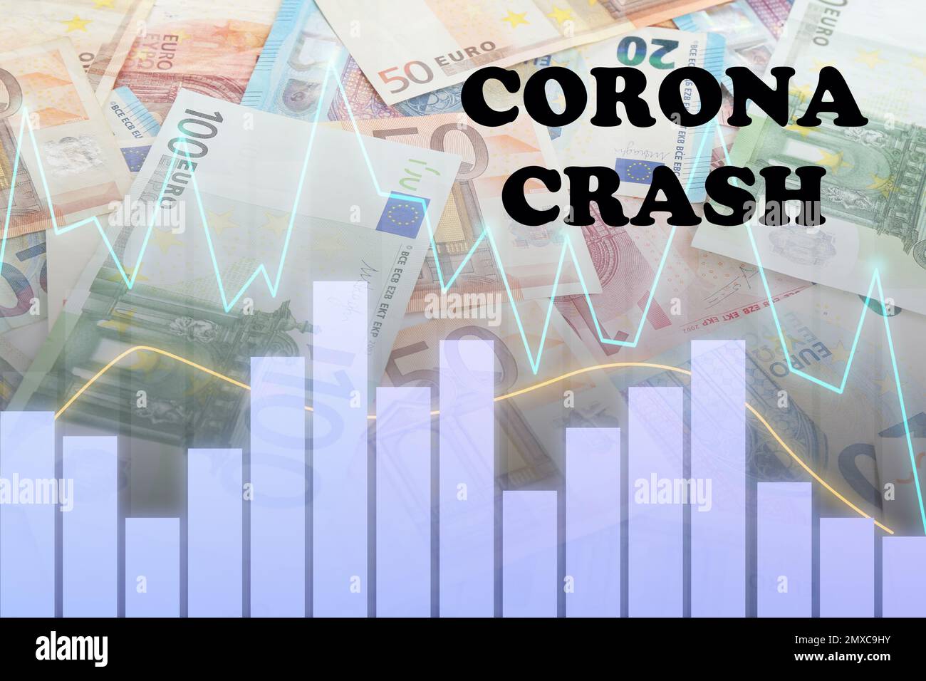 Text CORONA CRASH, chart and euro banknotes on background Stock Photo ...