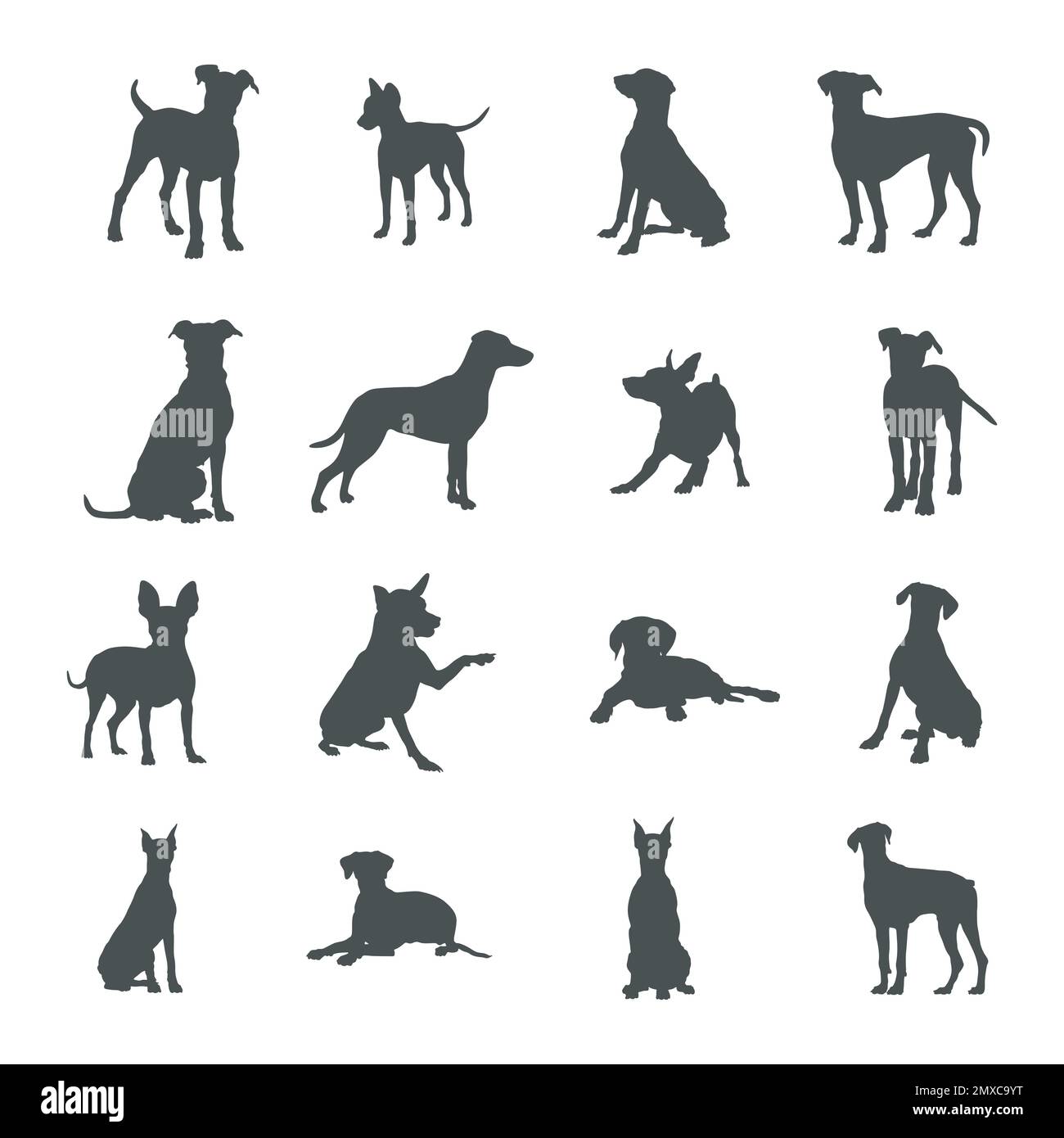 German pinscher dog silhouettes, German pinscher dog silhouette set