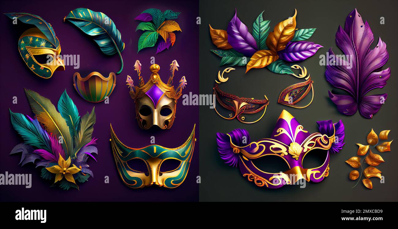 Set of isolated mask and elements for Mardi Gras carnival. Colombina and  volto masque for masquerade festival. Face and eyes disguise with diamond  and Stock Photo - Alamy