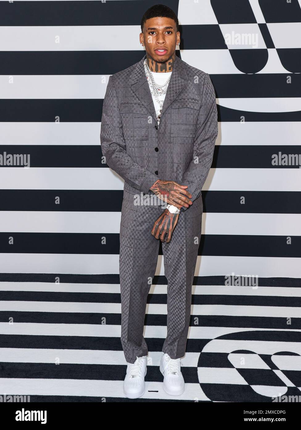 HOLLYWOOD, LOS ANGELES, CALIFORNIA, USA - FEBRUARY 02: Choppa arrives at the Warner Music Group Pre-Grammy Party 2023 held at the Hollywood Athletic Club on February 2, 2023 in Hollywood, Los Angeles, California, United States. (Photo by Xavier Collin/Image Press Agency) Stock Photo