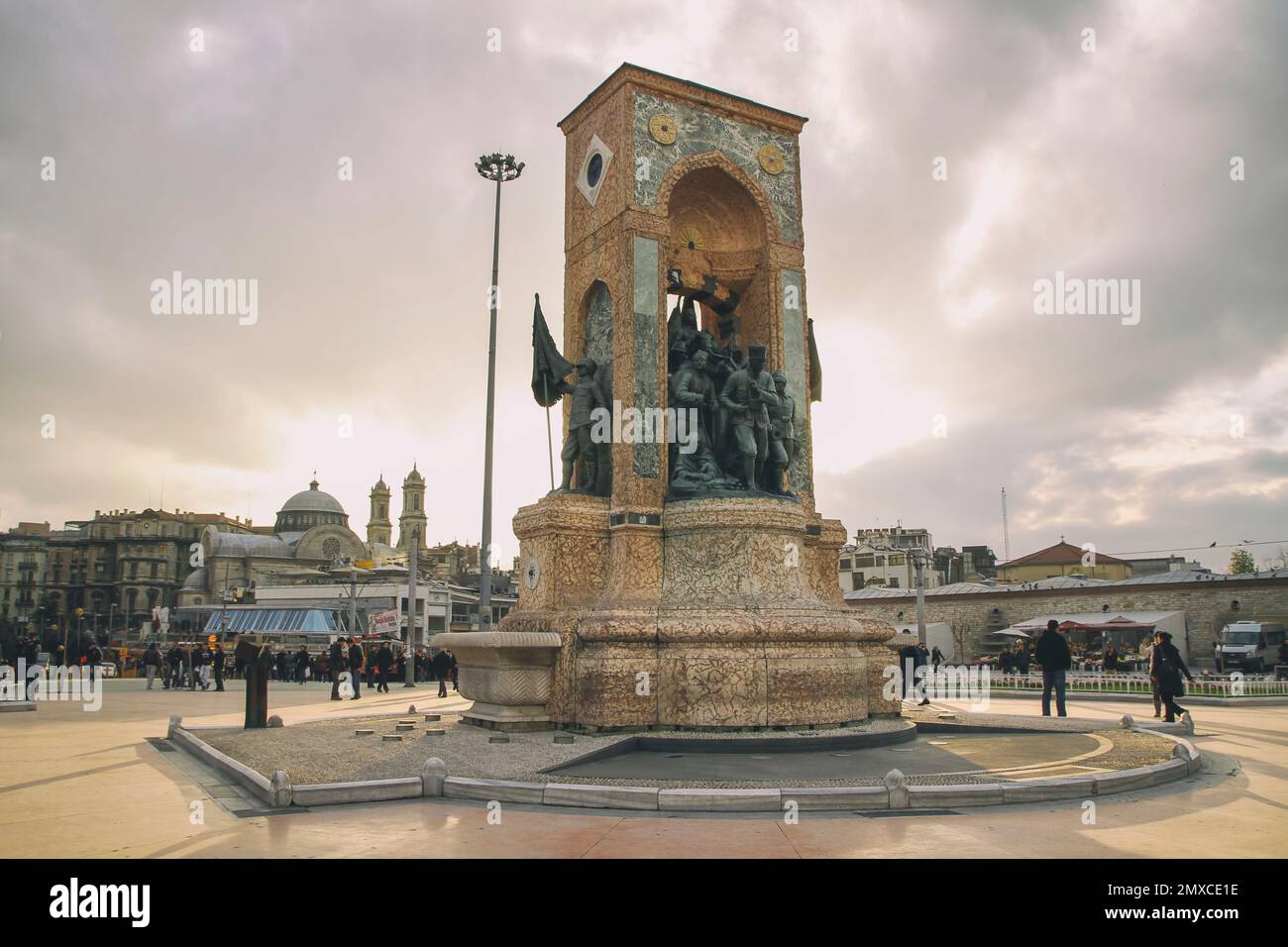 The Republic Monument at the centre of Taksim Square, a major tourist and leisure district famed for its restaurants, shops, and hotels, Istanbul, TR Stock Photo