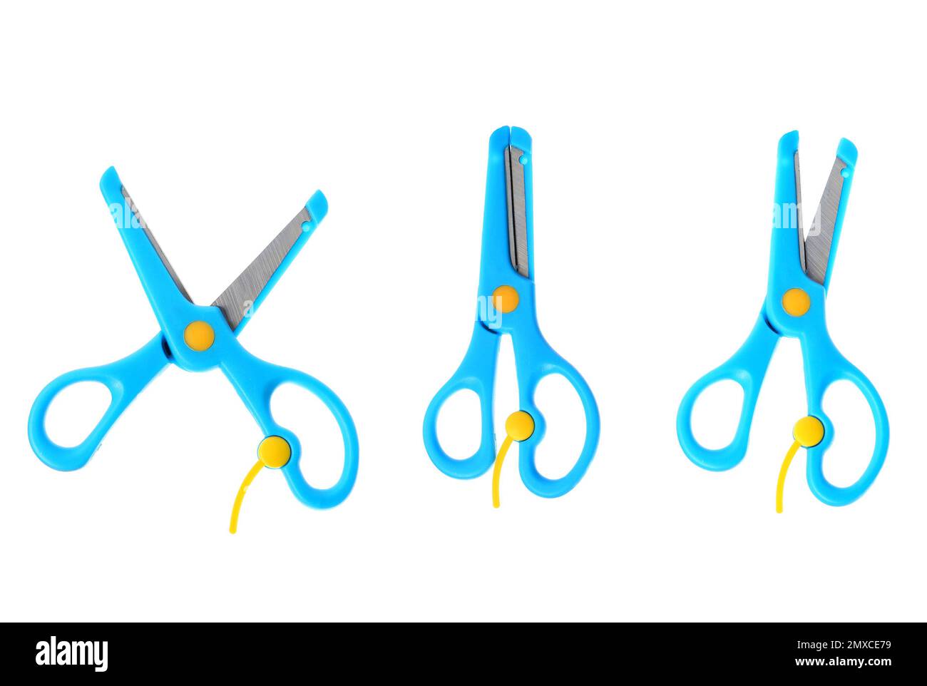 Set of training scissors on white background, top view Stock Photo - Alamy