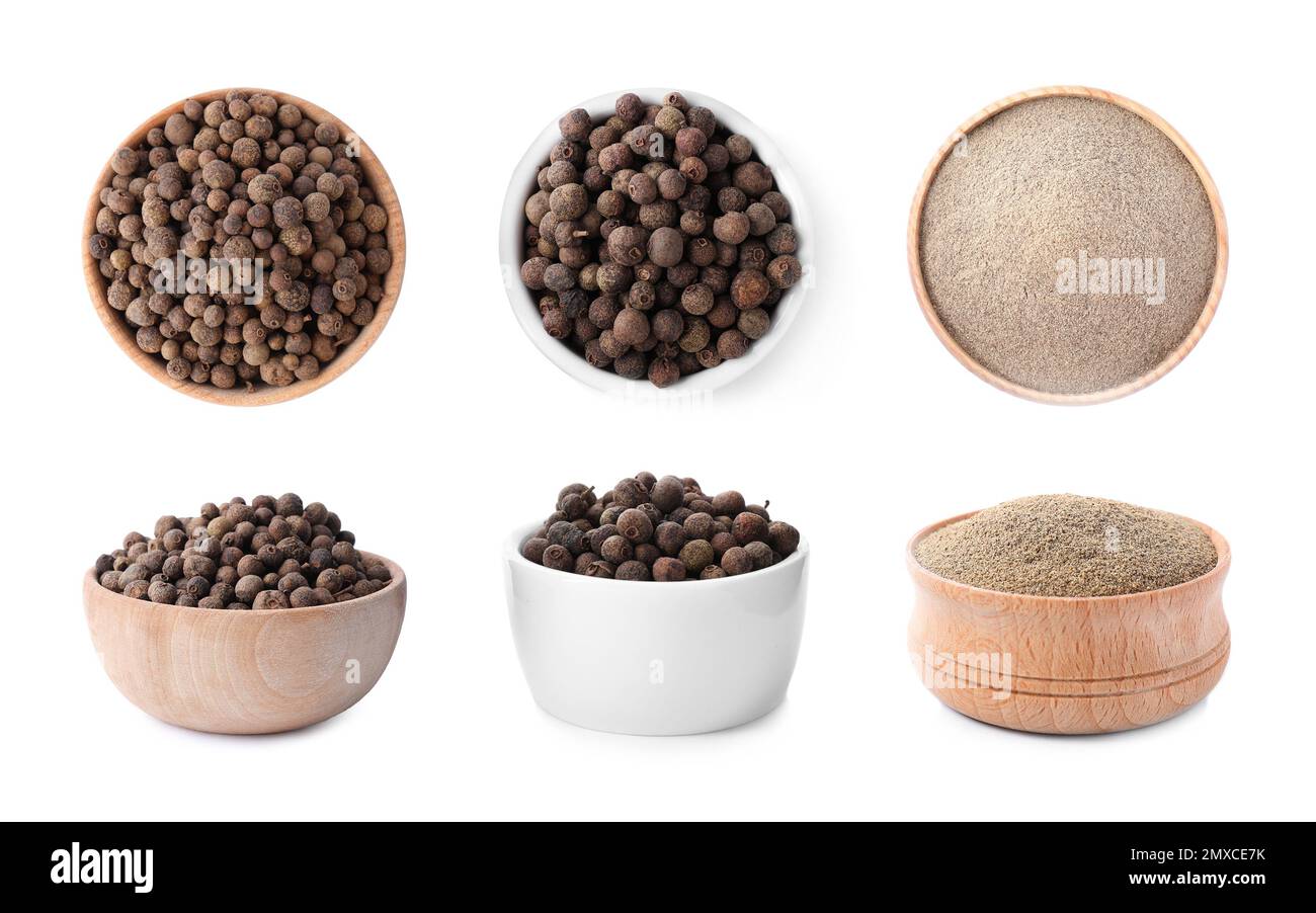 Set of ground pepper and grains on white background Stock Photo Alamy