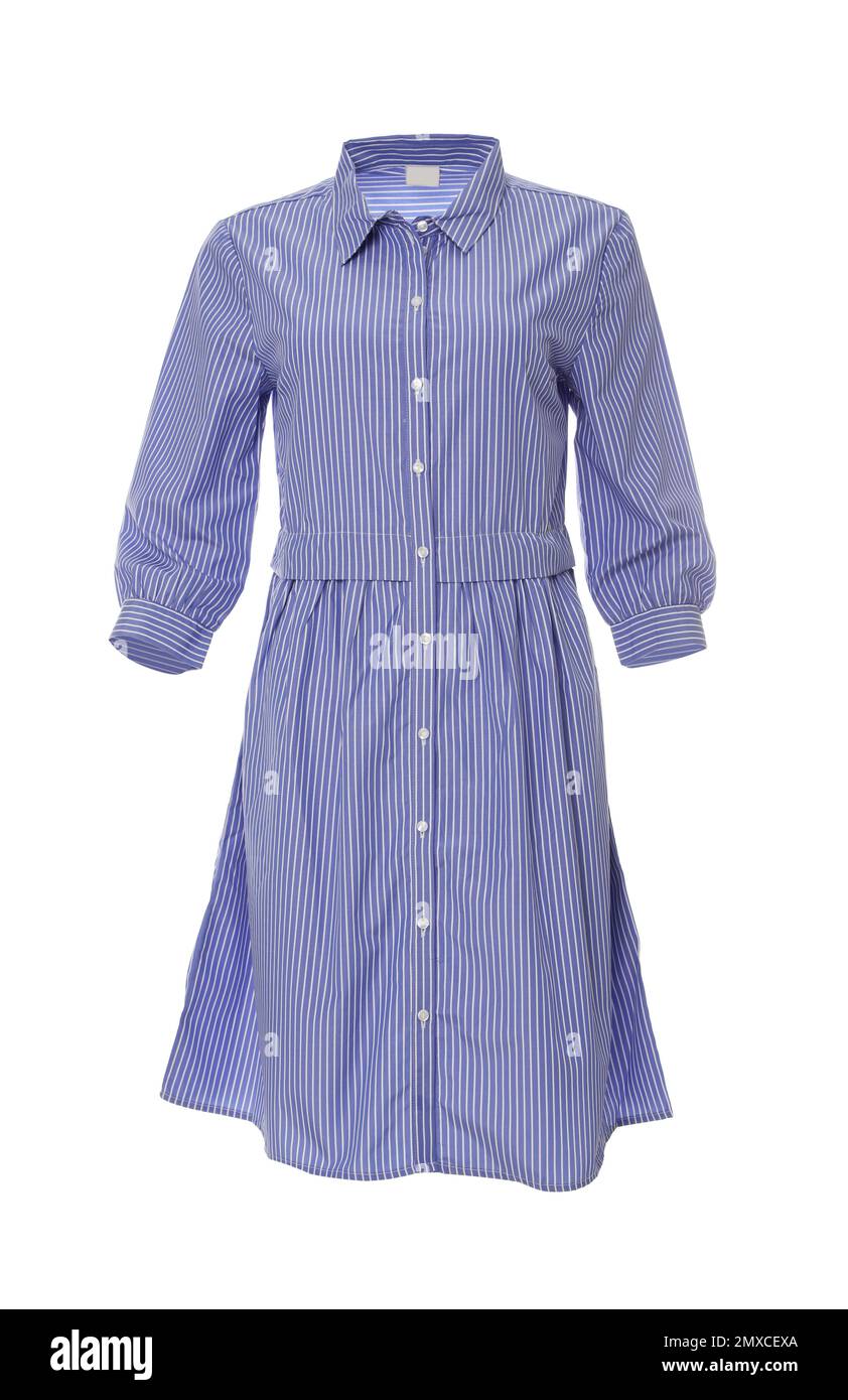Striped Shirt Dress - White