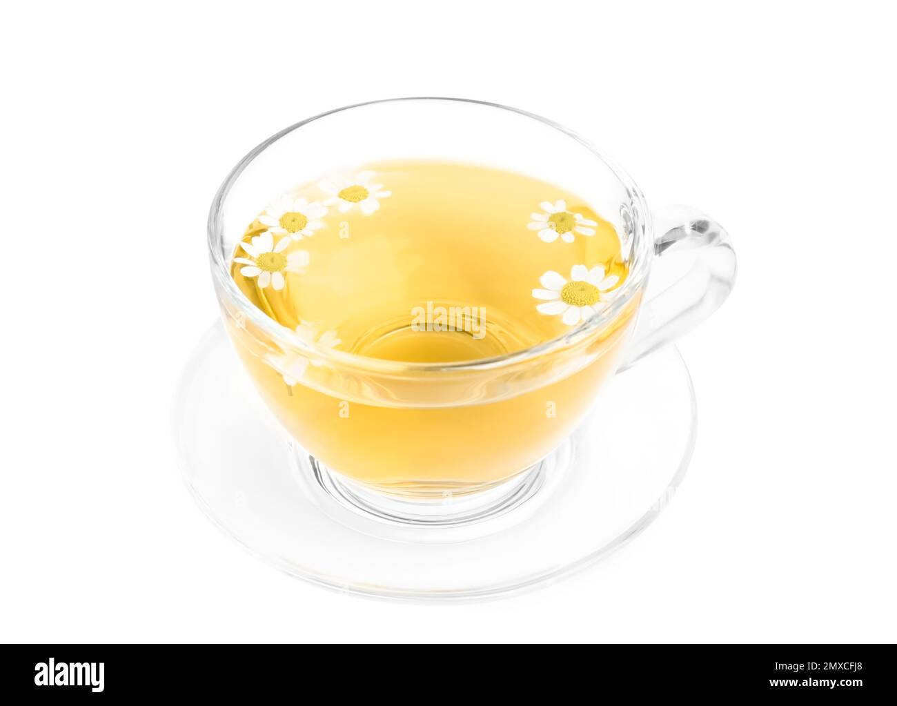 Delicious chamomile tea in glass cup isolated on white Stock Photo - Alamy
