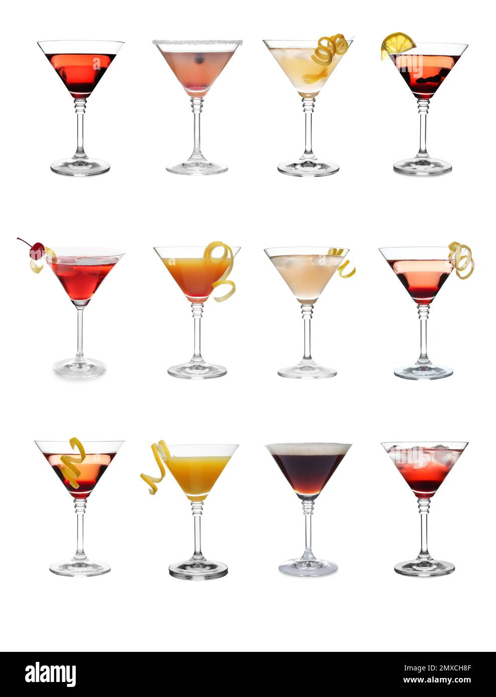 Set with different martini cocktails on white background Stock Photo