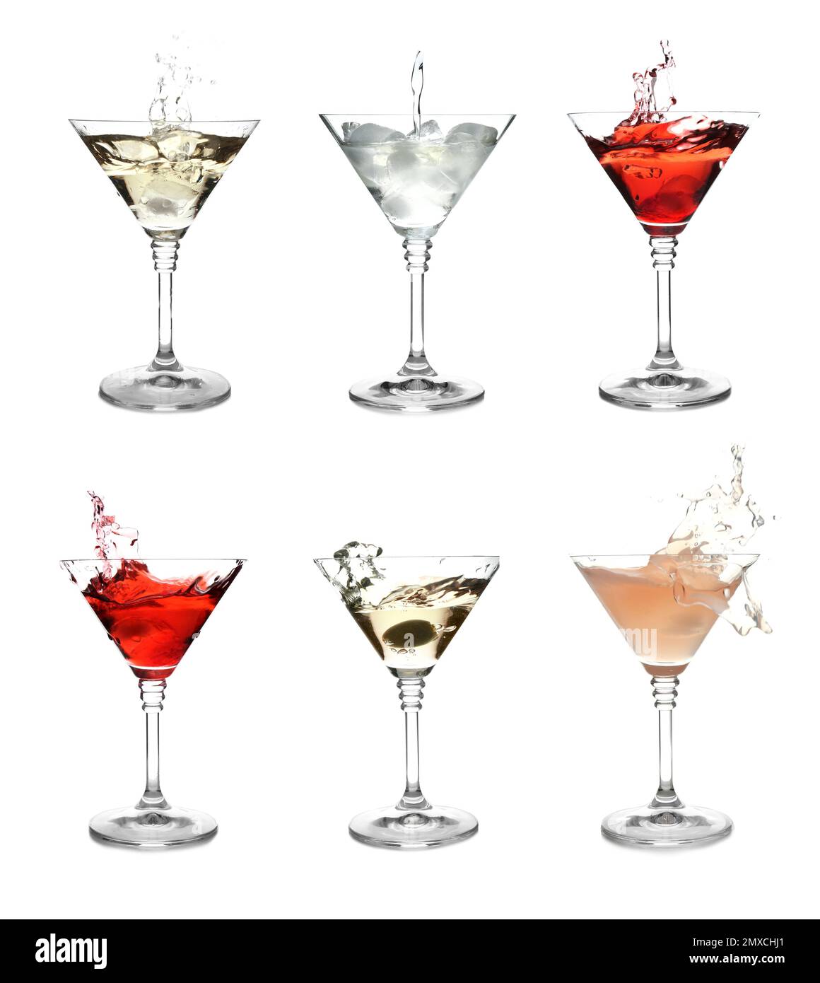 Set with different martini cocktails on white background Stock Photo