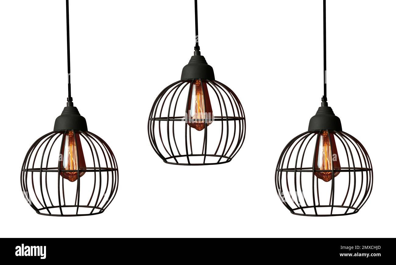 Set of modern hanging lamps on white background Stock Photo Alamy