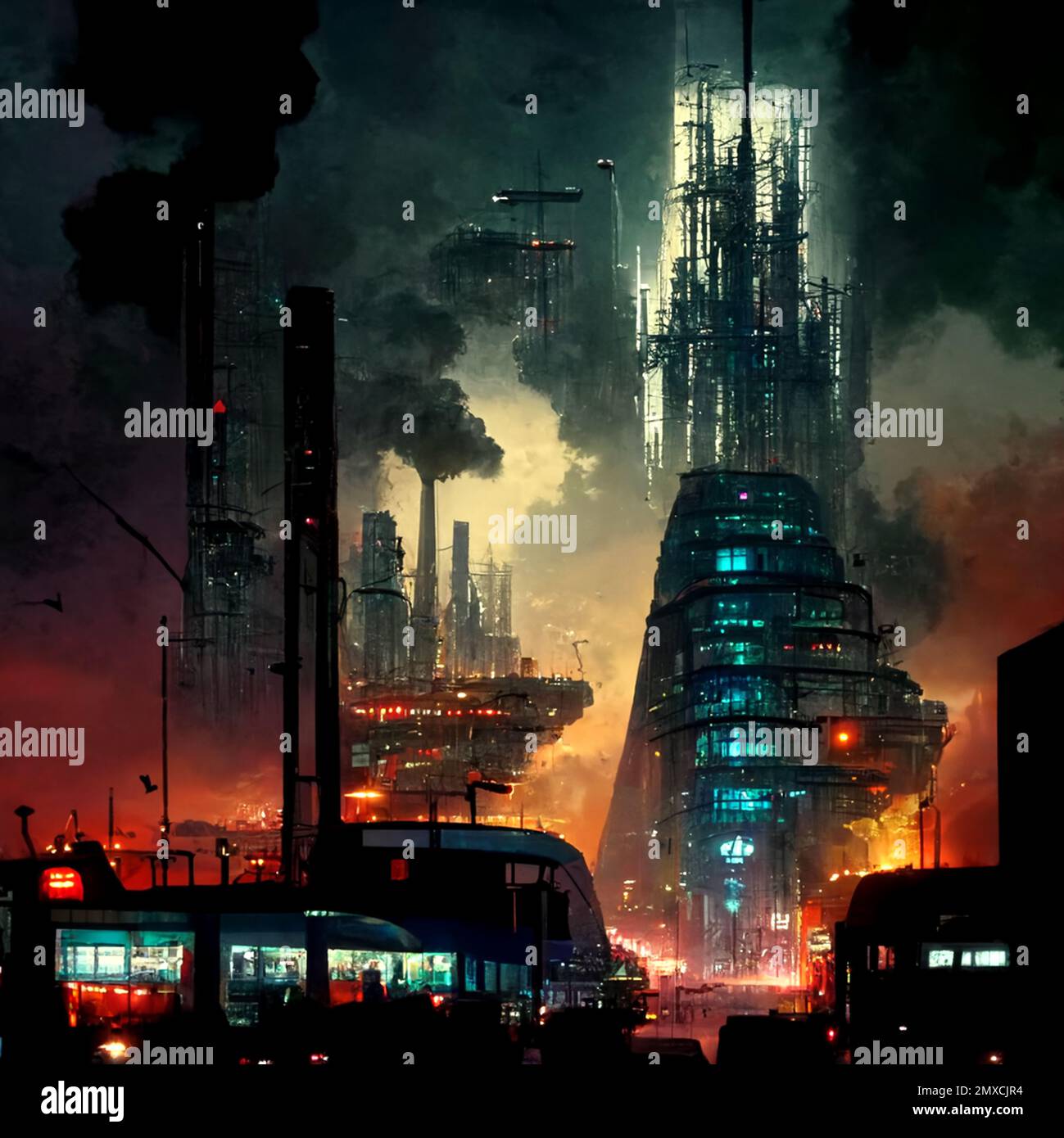 Surreal cyberpunk temple in a futuristic city