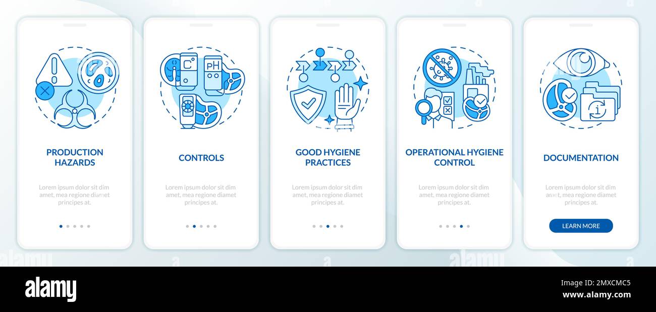 Planning approach to HACCP blue onboarding mobile app screen Stock ...