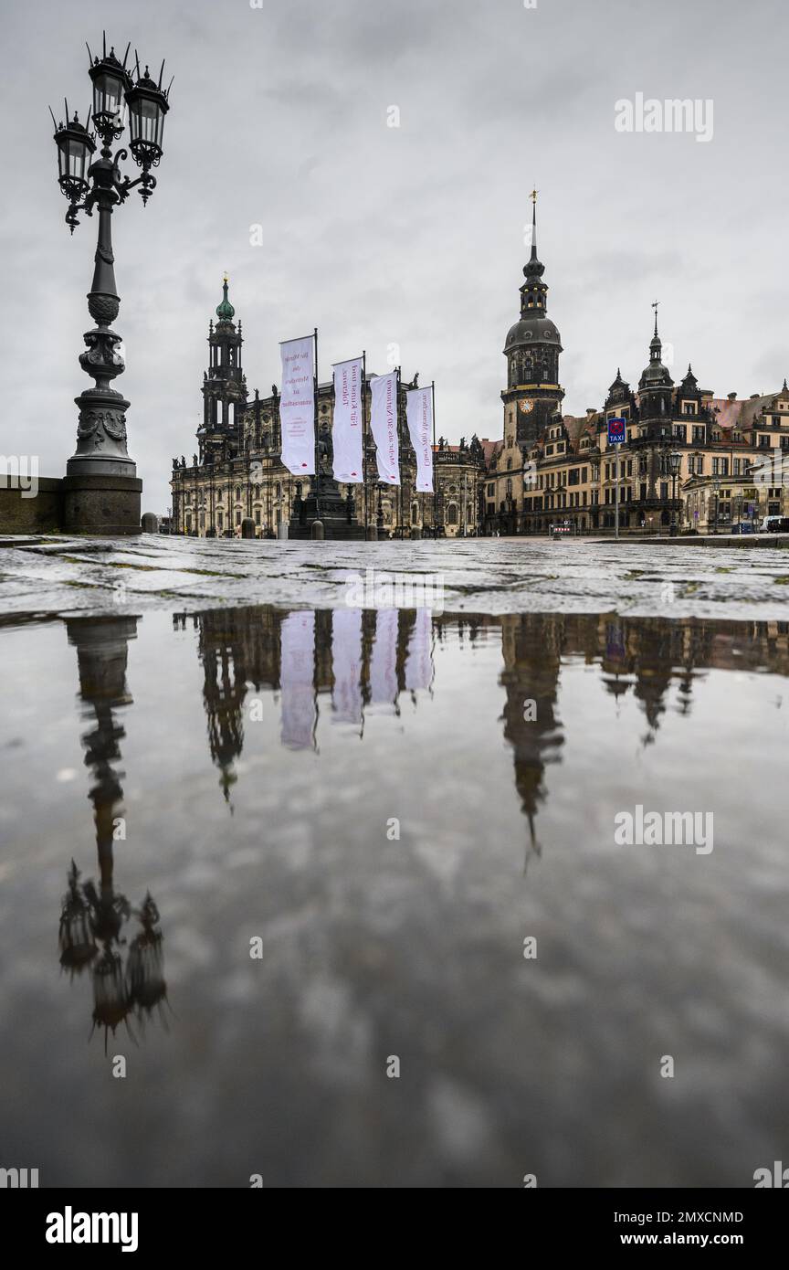 Dresden, Germany. 03rd Feb, 2023. The Hofkirche (lr), the