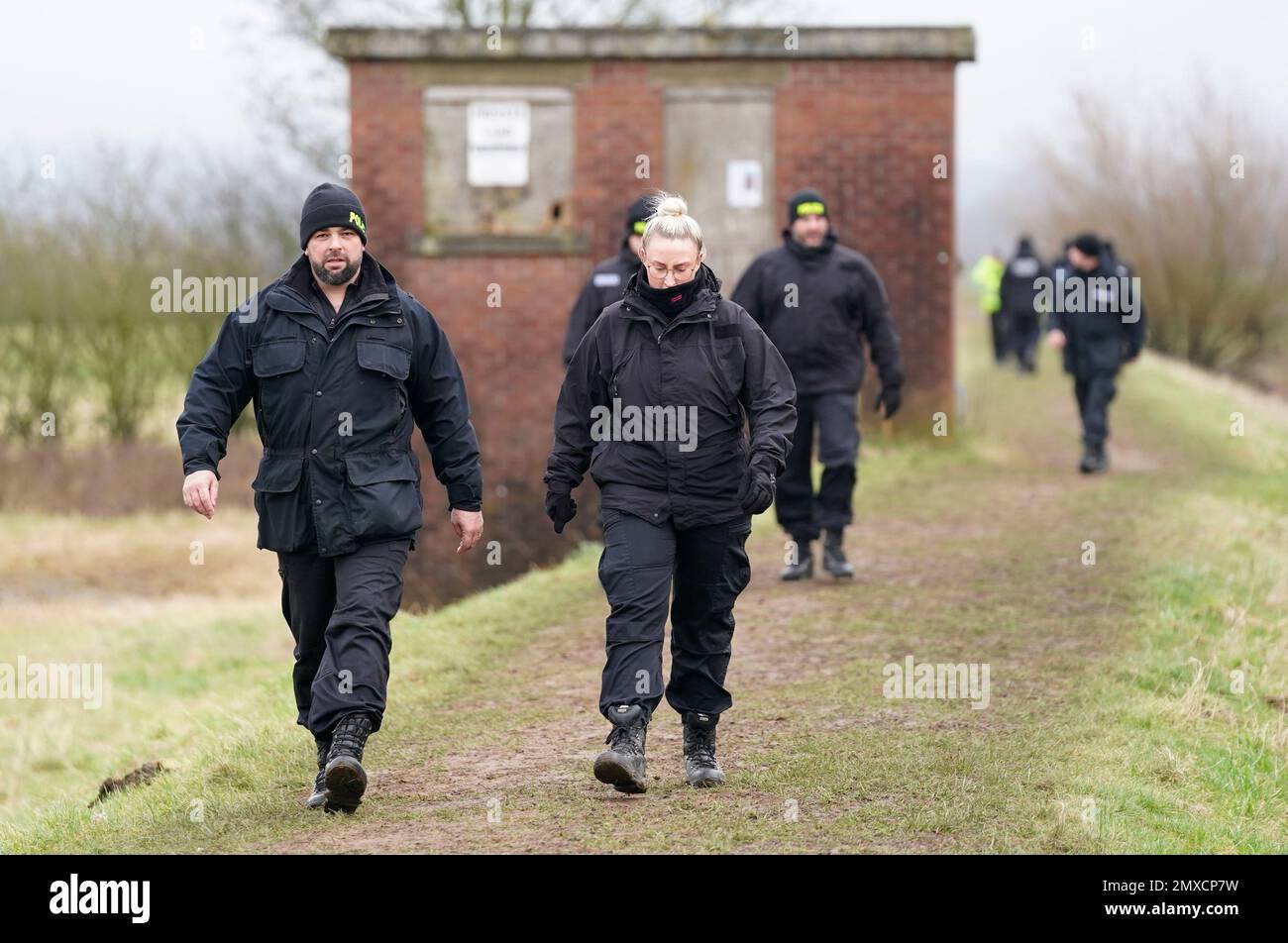 Police officers in St Michael's on Wyre, Lancashire, as police continue their search for missing woman Nicola Bulley, 45, who was last seen on the morning of Friday January 27, when she was spotted walking her dog on a footpath by the nearby River Wyre. Picture date: Friday February 3, 2023. Stock Photo